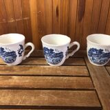 Series of 6 sarreguemines cups white ceramic blue decor france vintage #a385