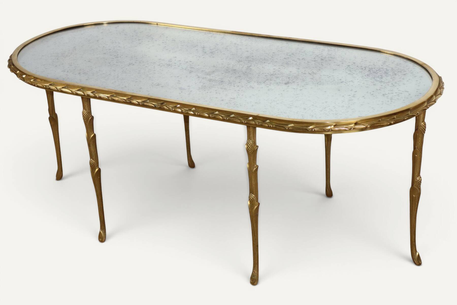 Maison Baguès coffee table in gilded bronze and aged mirror – 1950s