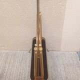 1960s brass folding magazine rack with lacquered wood decoration.