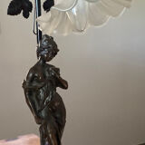 Lamp statue in regulated patinated bronze Auguste Moreau