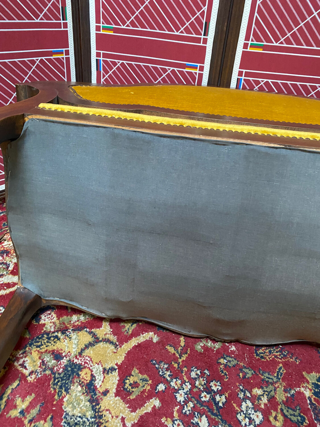 Louis XV style bench upholstered yellow velvet
