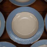 Set of 6 deep plates l'Amandinoise blue and gold outline 7885