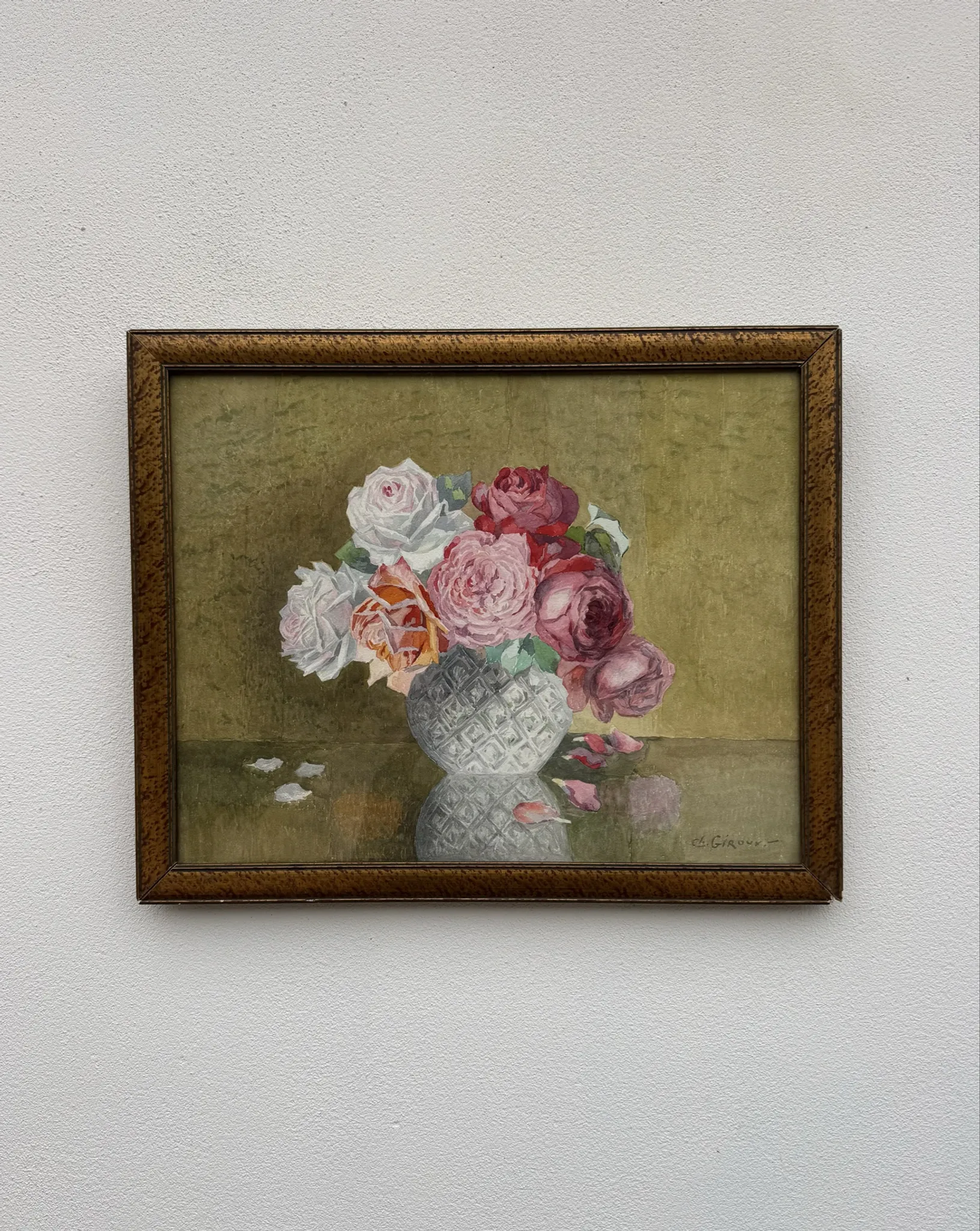 Still life with roses, old watercolour.
