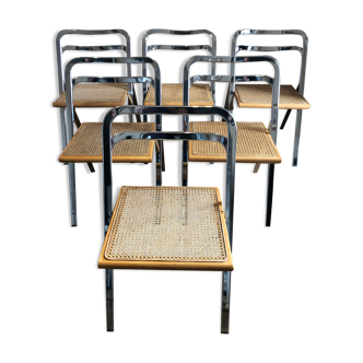 Giorgio Cattelan - suite of six folding chairs with chrome metal structure and canned seat