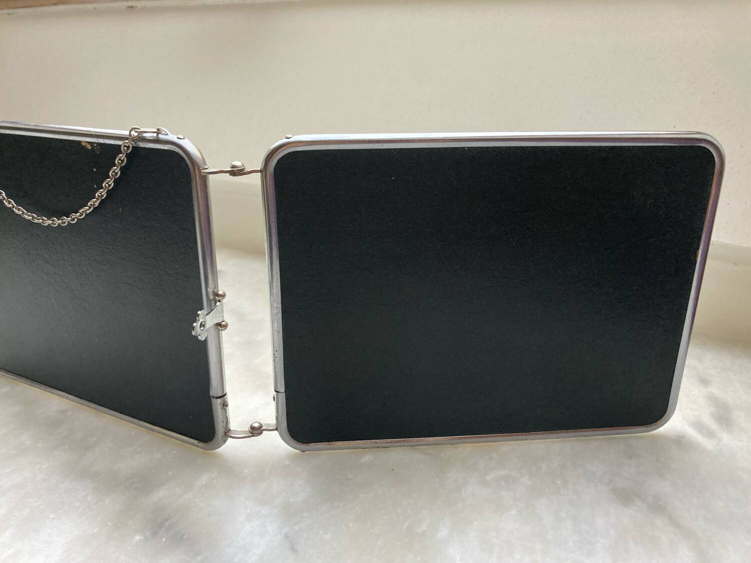 Vintage horizontal triptych barber mirror