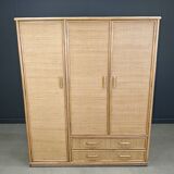 Armoire vintage italienne en rotin et bambou, années 1960