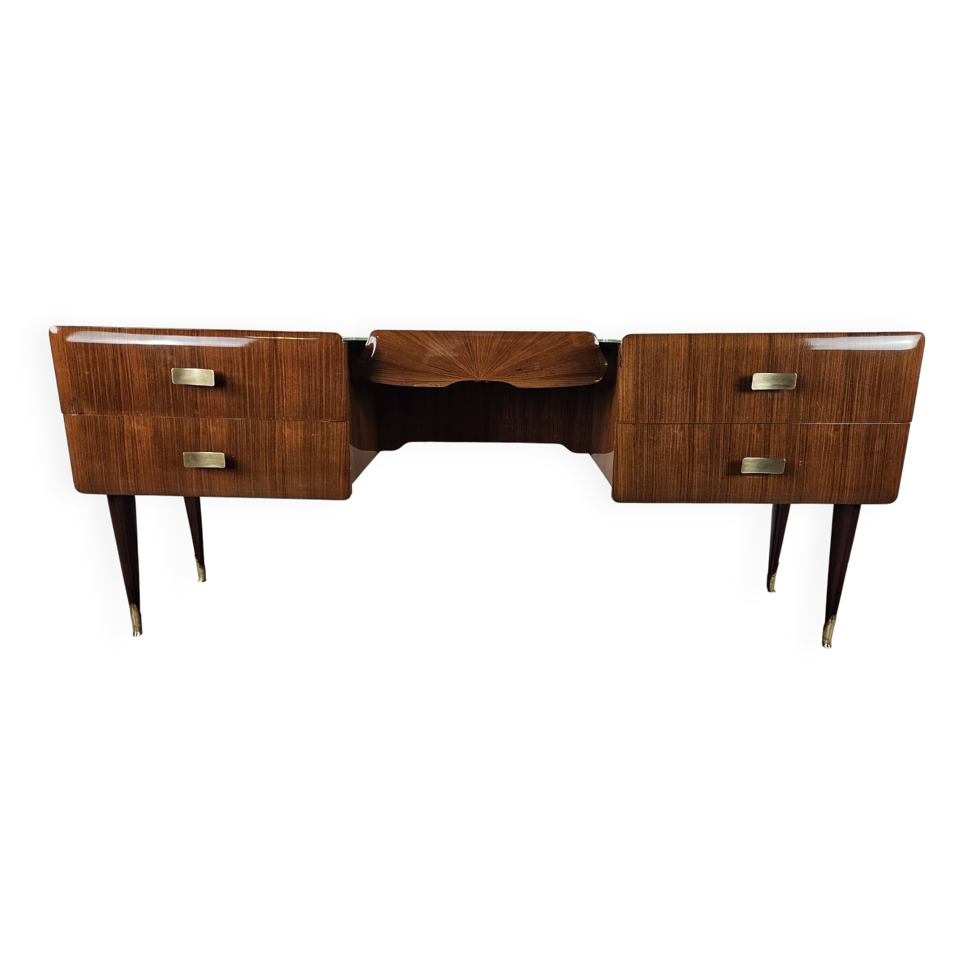 Mid Century Chest of Drawers in Mahogany, Brass and Glass