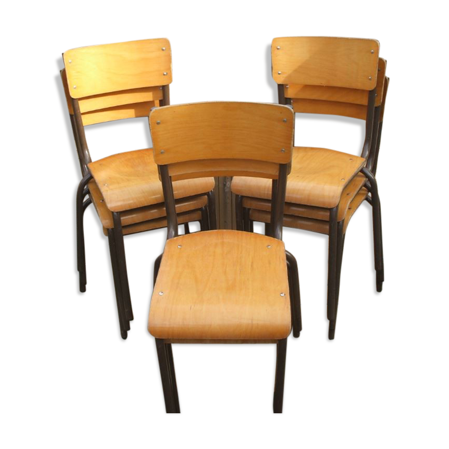 Set de 9 chaises d'école vintage