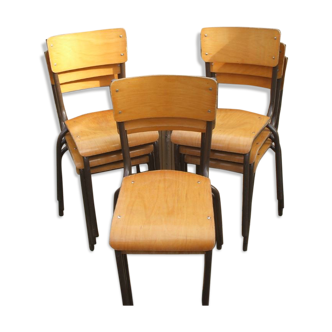 Set de 9 chaises d'école vintage