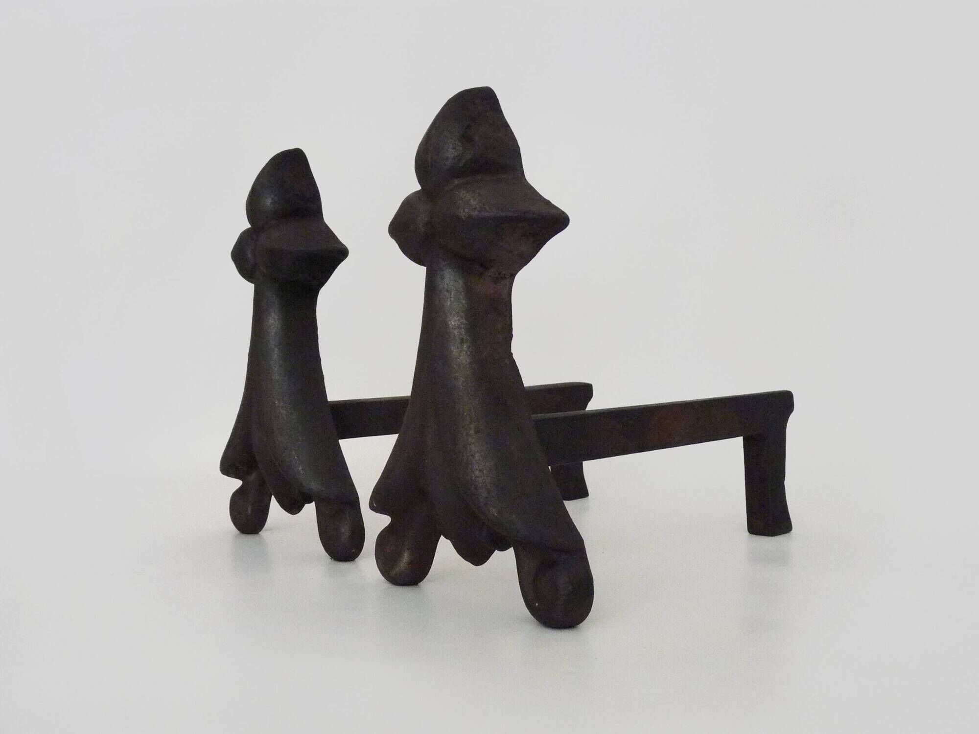 Pair of cast iron fireplace andirons. France, 19th century.