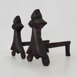 Pair of cast iron fireplace andirons. France, 19th century.