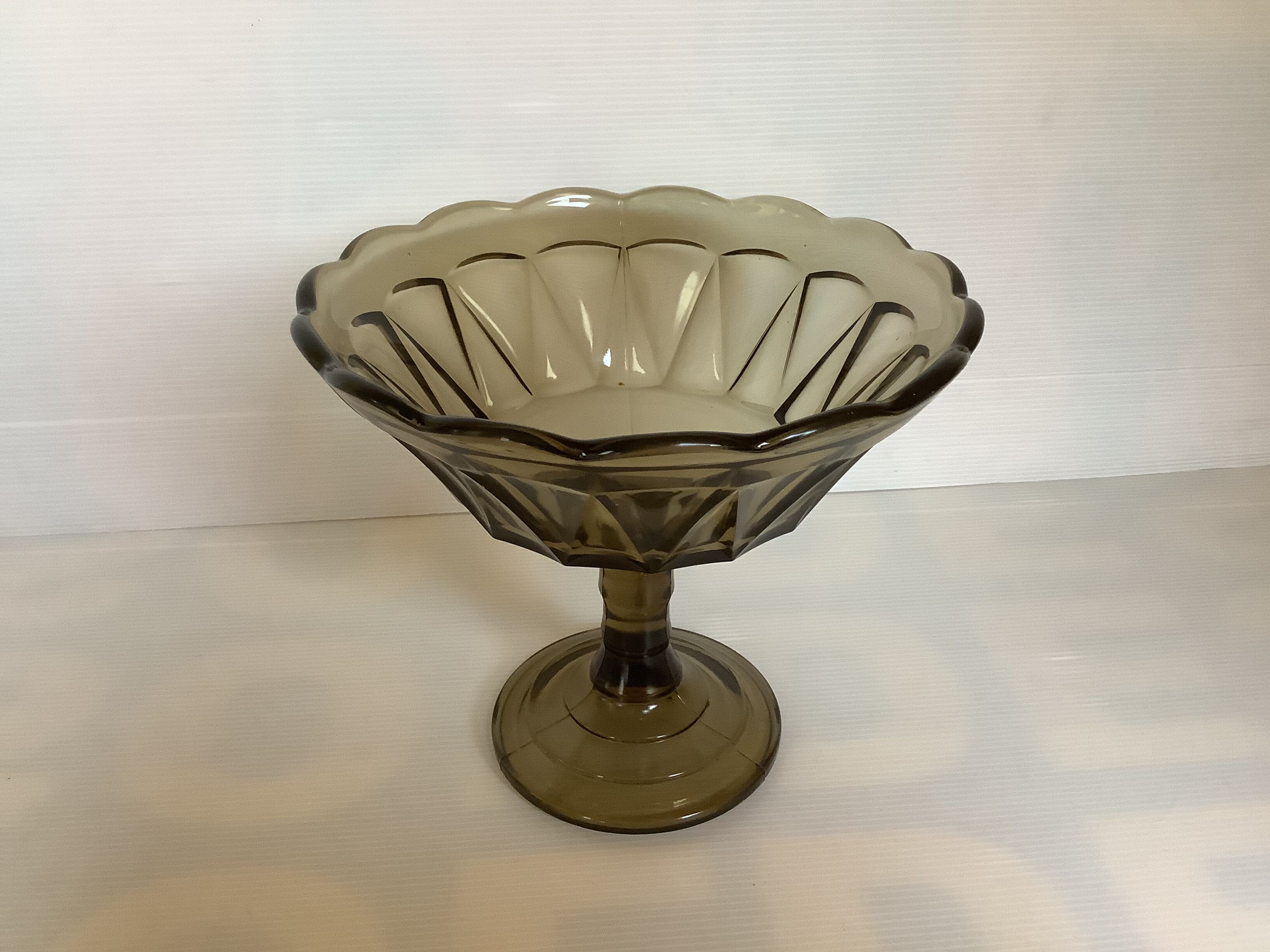 Old smoked molded glass foot cup