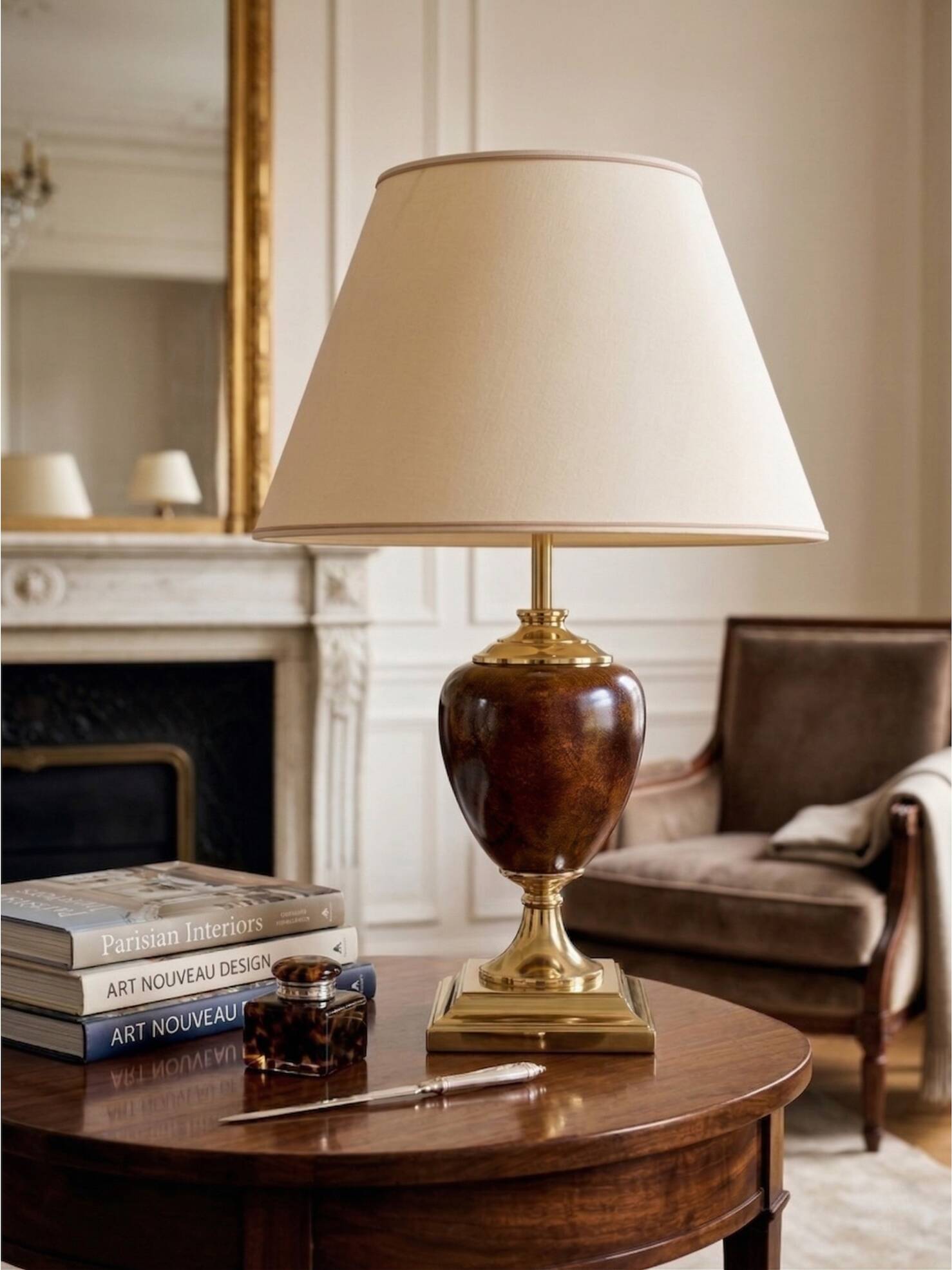 Deknudt table lamp – Brass & ceramic – Neoclassical style – Ref 3615/1