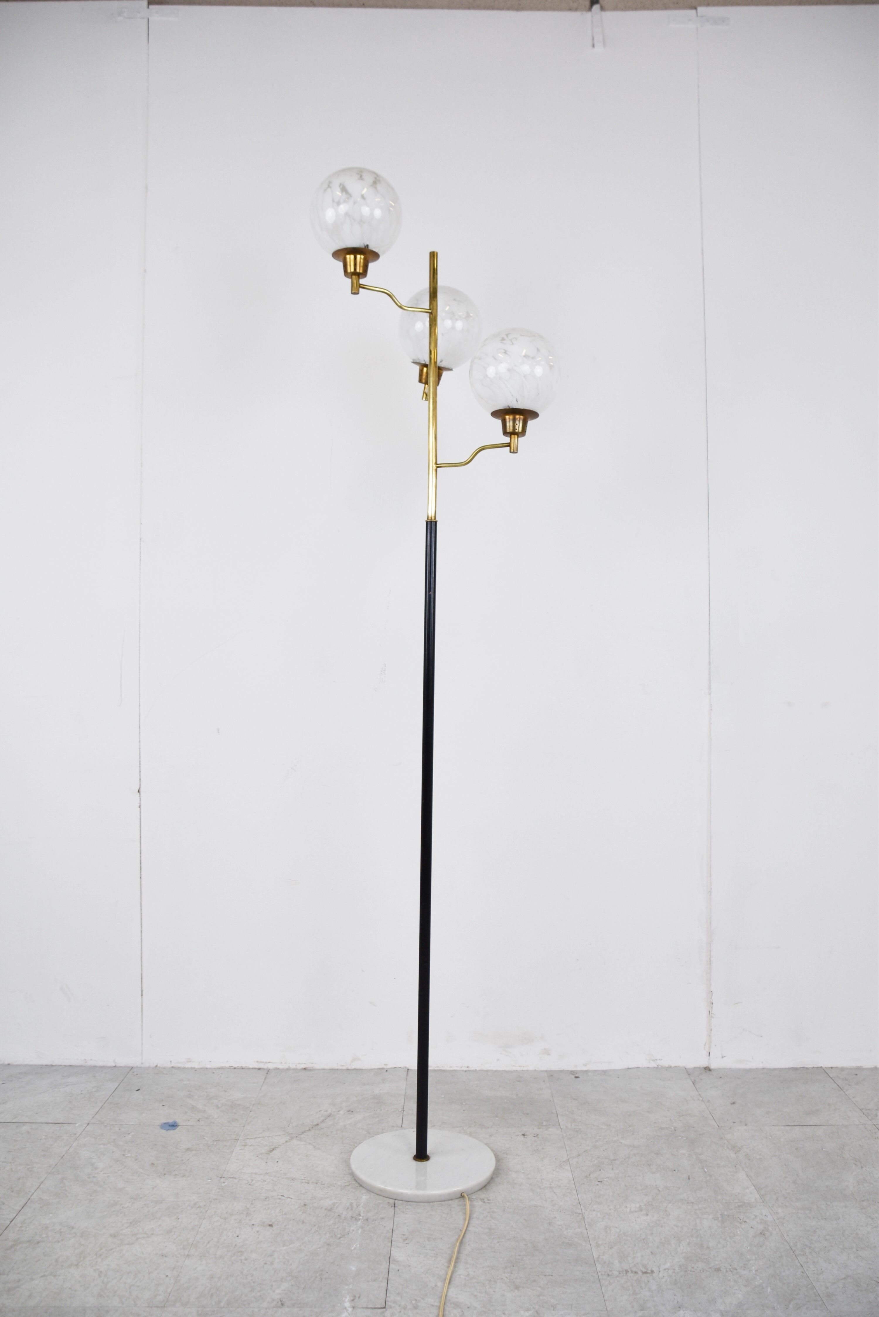 Vintage brass and glass floor lamp, 1970s, Italy