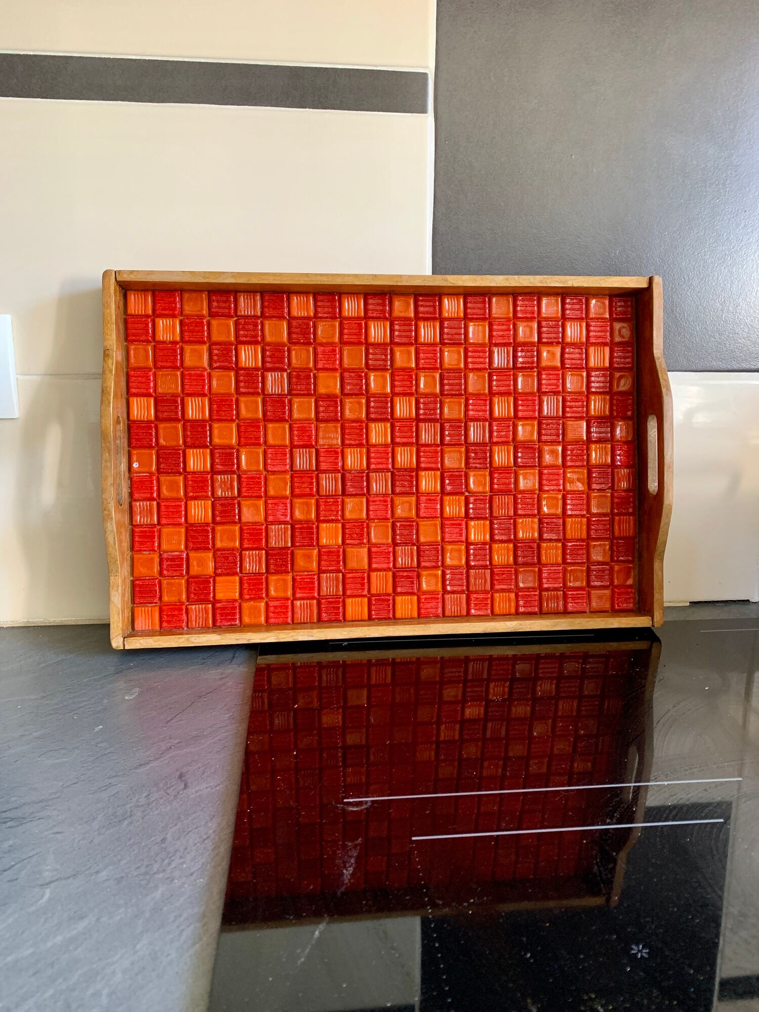 Vintage serving tray 60s 70s mosaic