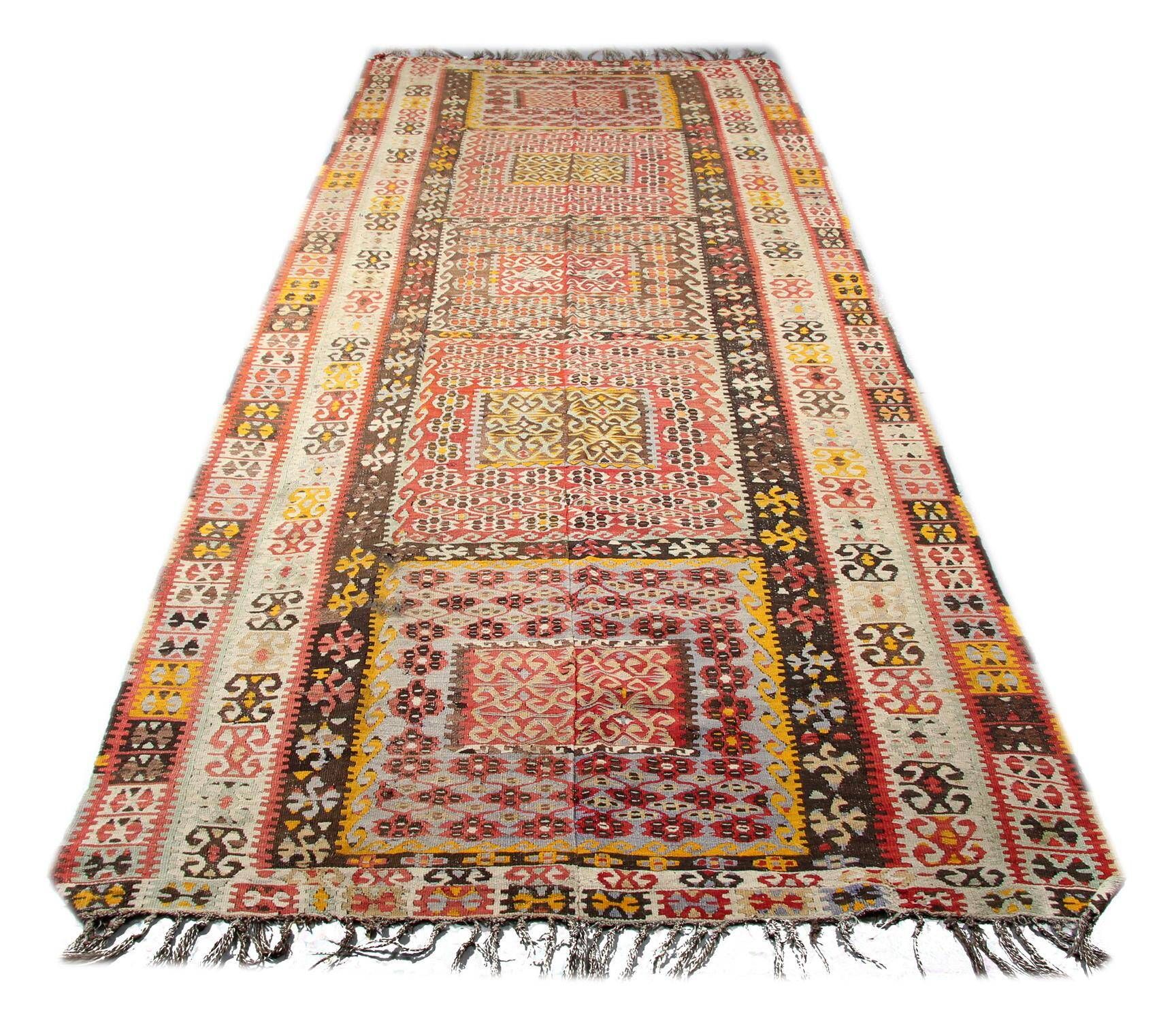 Antique Turkish Kilim Rug Traditional Tribal Runner Hand-Woven