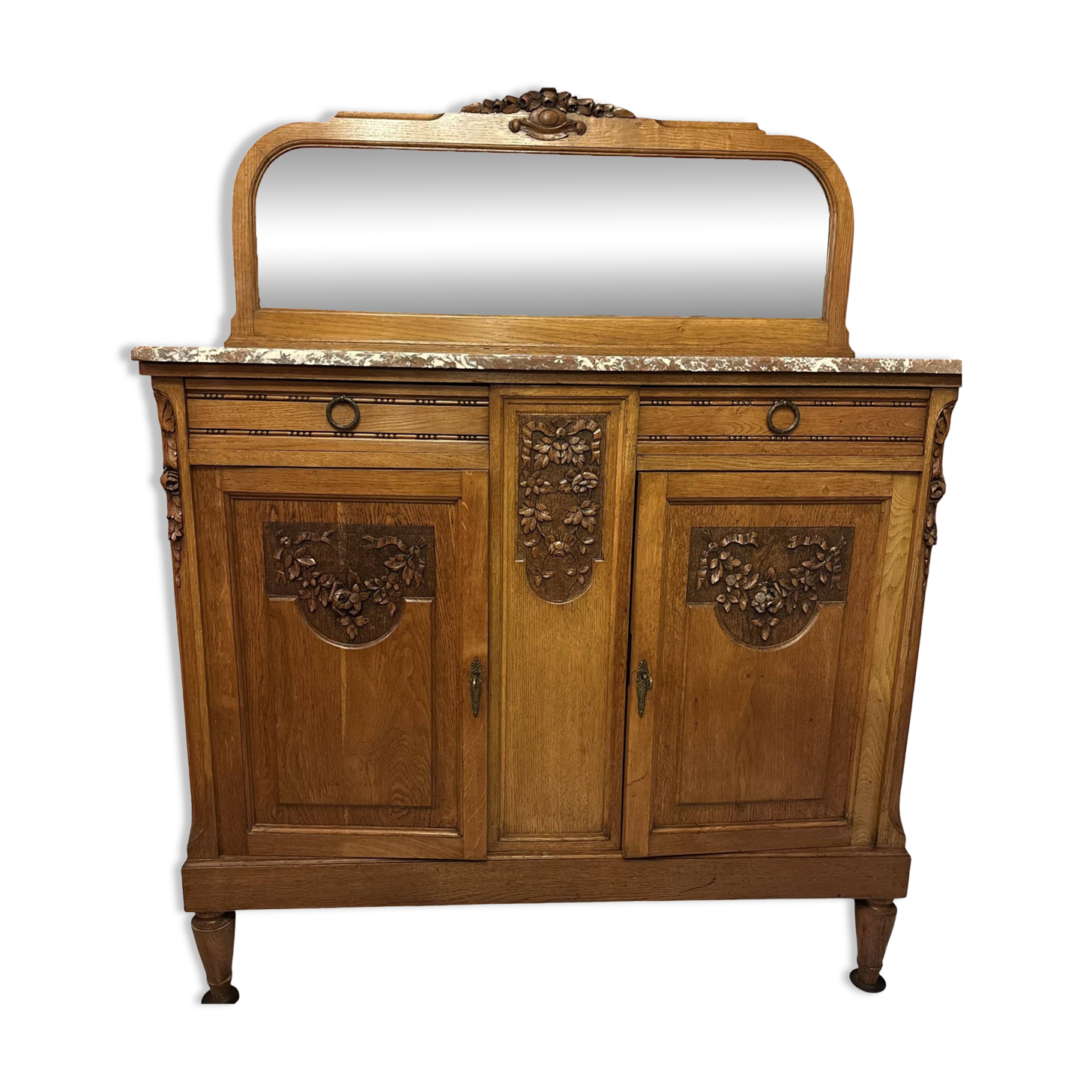 Art Deco solid wood sideboard with mirror and marble top
