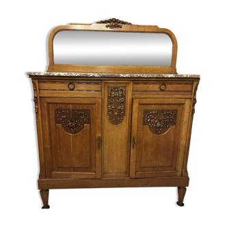 Art Deco solid wood sideboard with mirror and marble top