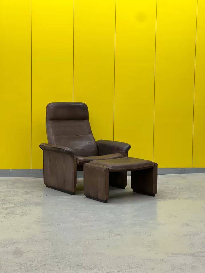 Vintage brown leather ds 50 by de sede, 1960s-1970s + stool