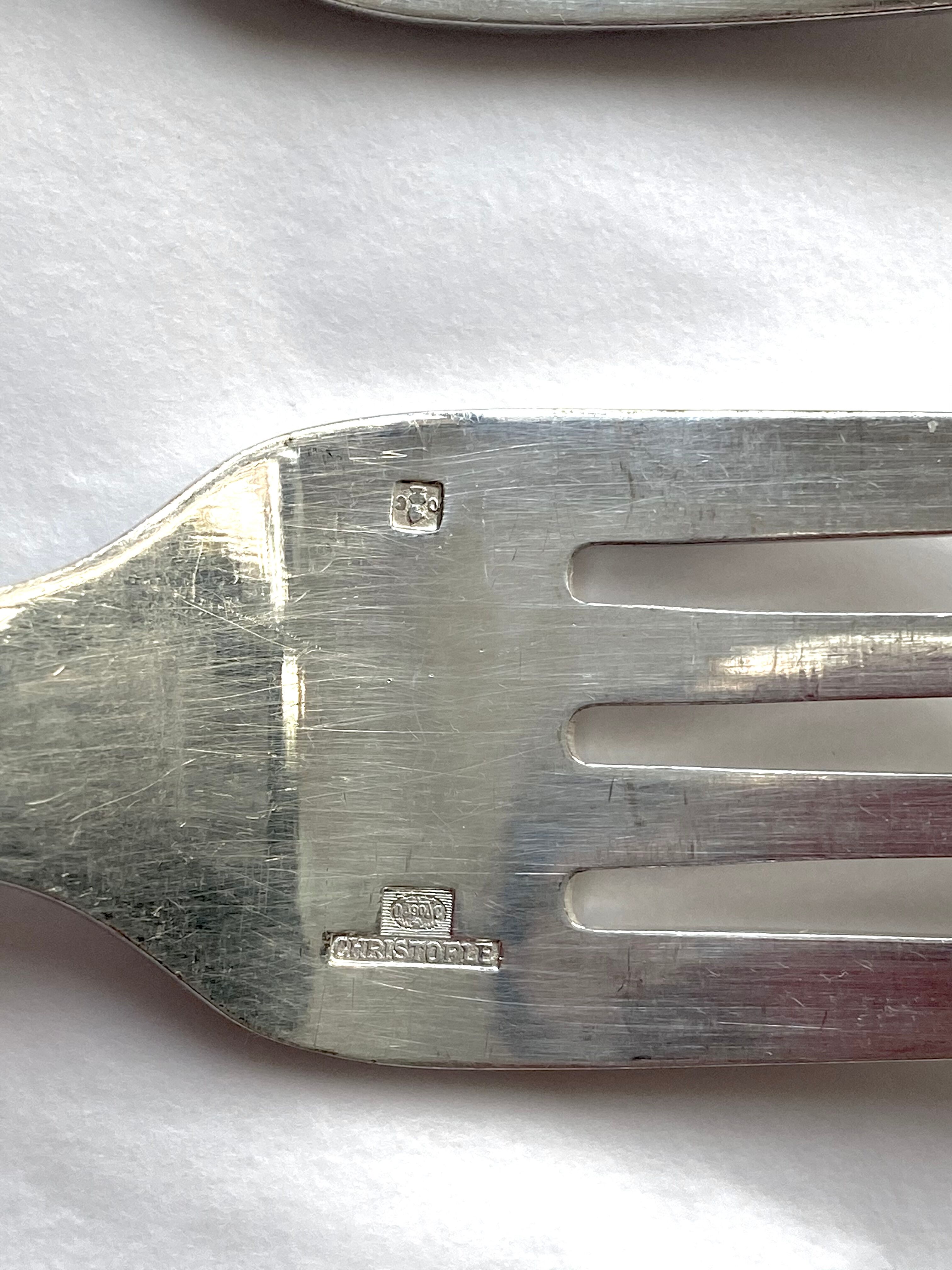 Christofle cutlery set - 11 fourchettes de table et 11 cuillères à soupe - Art déco - Métal argenté