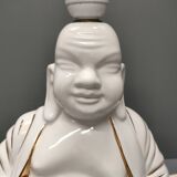 Seated Buddha lamp base ~ glazed and gold white ceramic ~ 80s