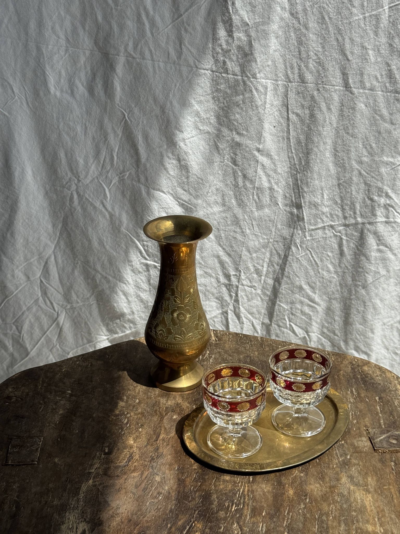 Petit plateau doré ovale vintage indien L14,5