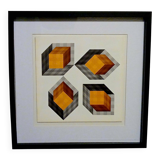 Tableau Vintage Art Optique - Victor Vasarely - Frame 40x40cm