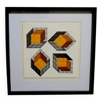 Tableau Vintage Art Optique - Victor Vasarely - Cadre 40x40cm