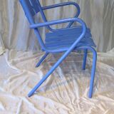 1950s garden armchair in wood and ultramarine blue metal