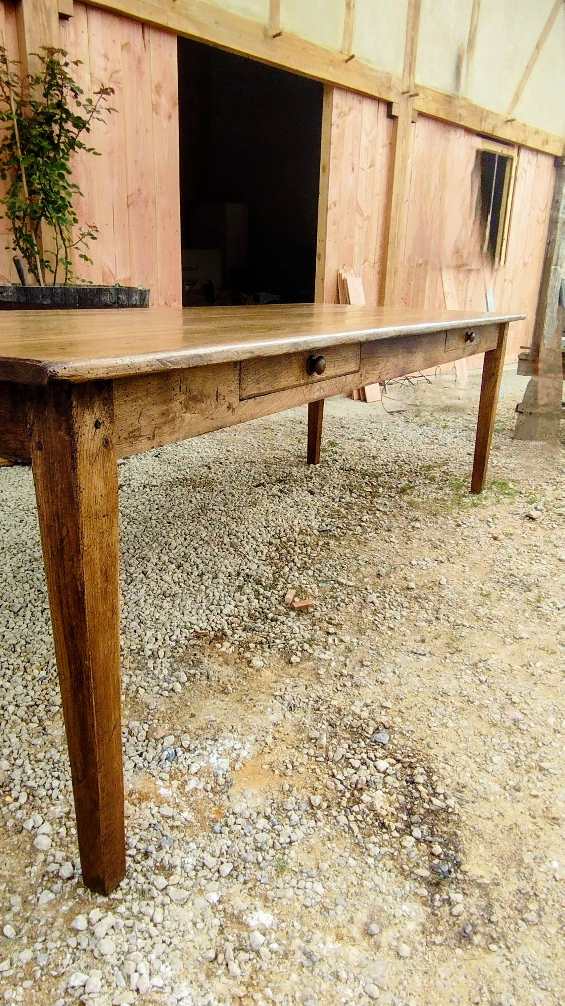 Large solid oak farmhouse table with two drawers 260 cm x 100 cm