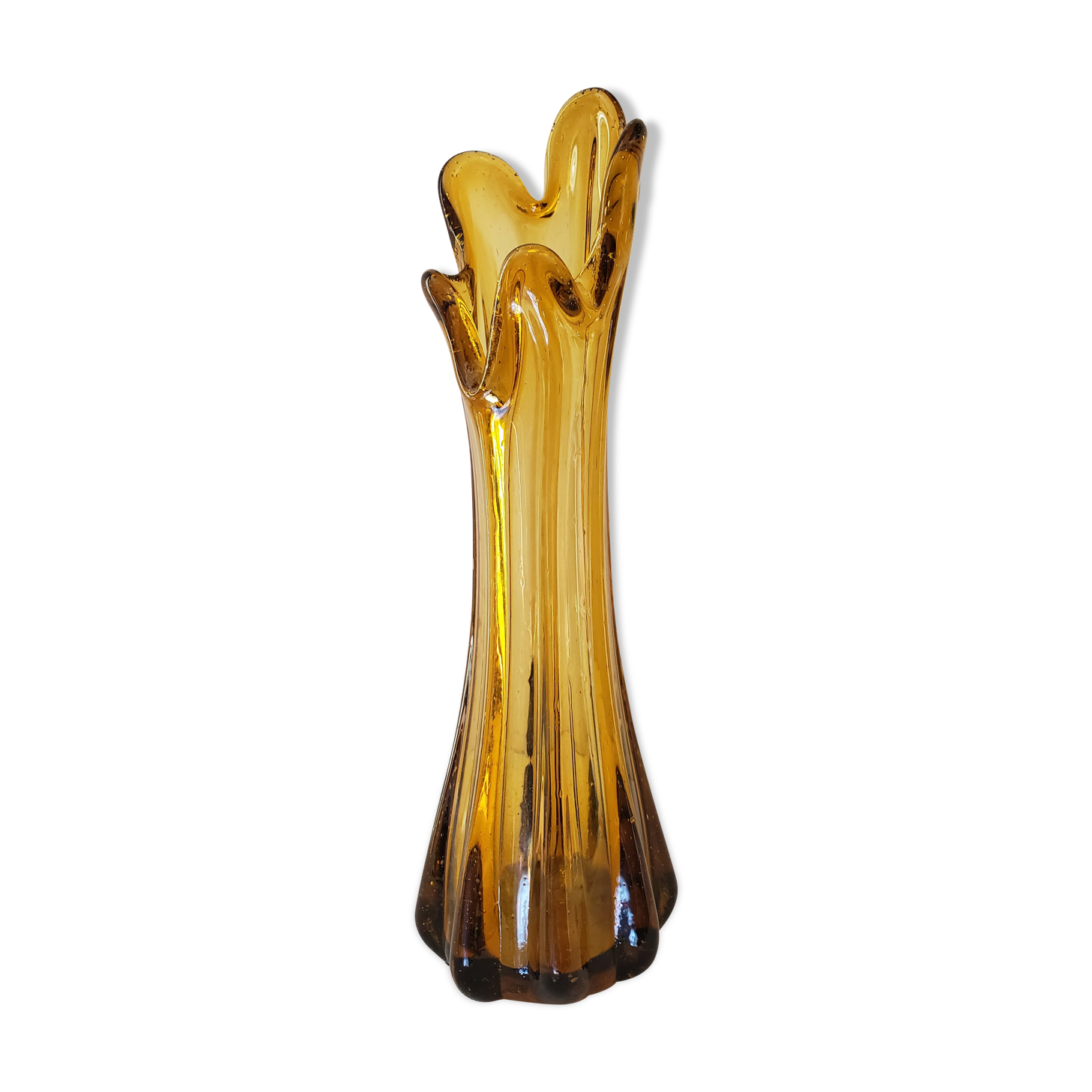 Bubbled amber glass vase from Biot