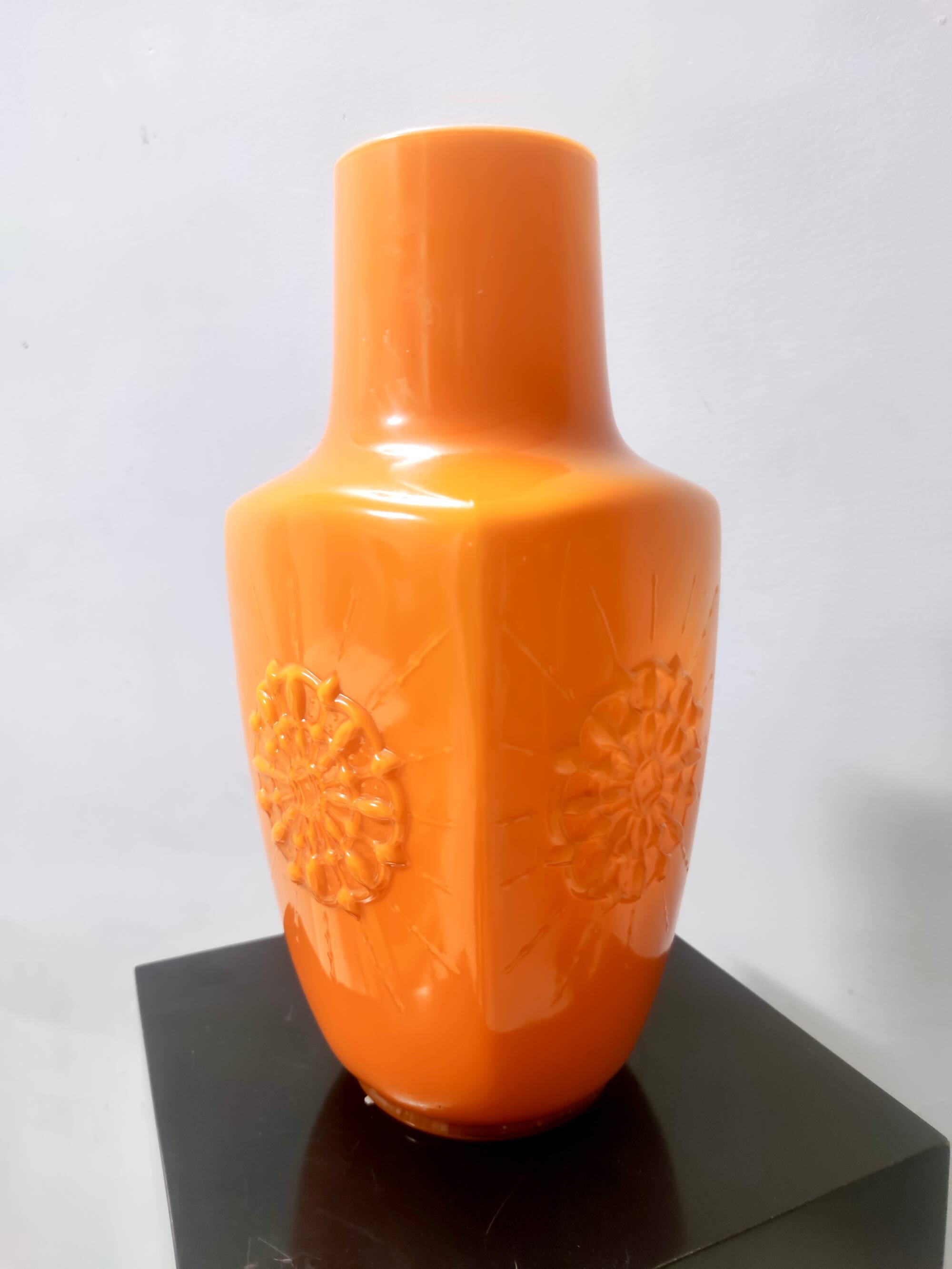 Postmodern Orange Encased Hand-Blown Glass Flower Vase, Empoli, Italy