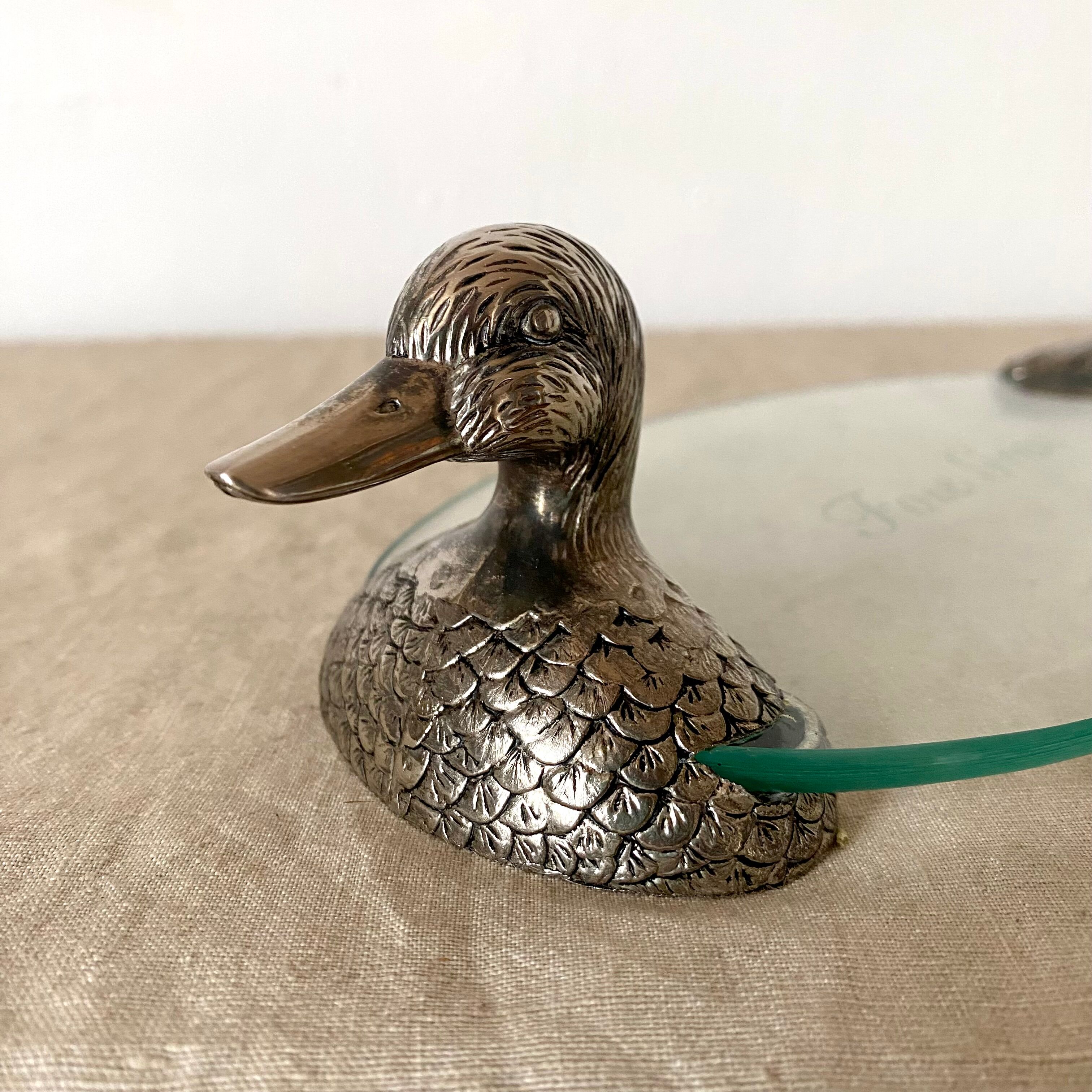 Foie gras serving dish duck glass and metal