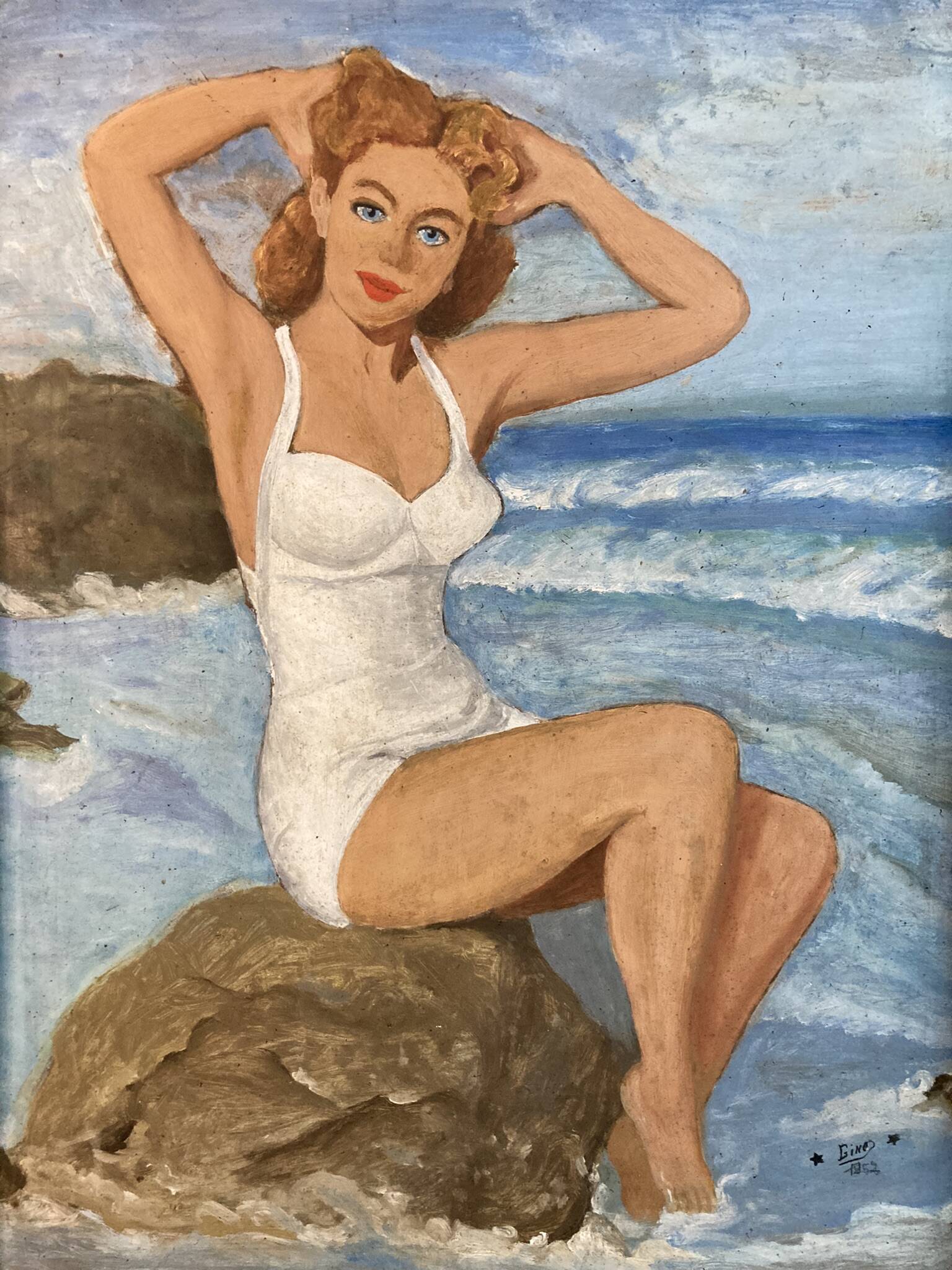 Gouache on Pin-Up panel signed and dated 1952