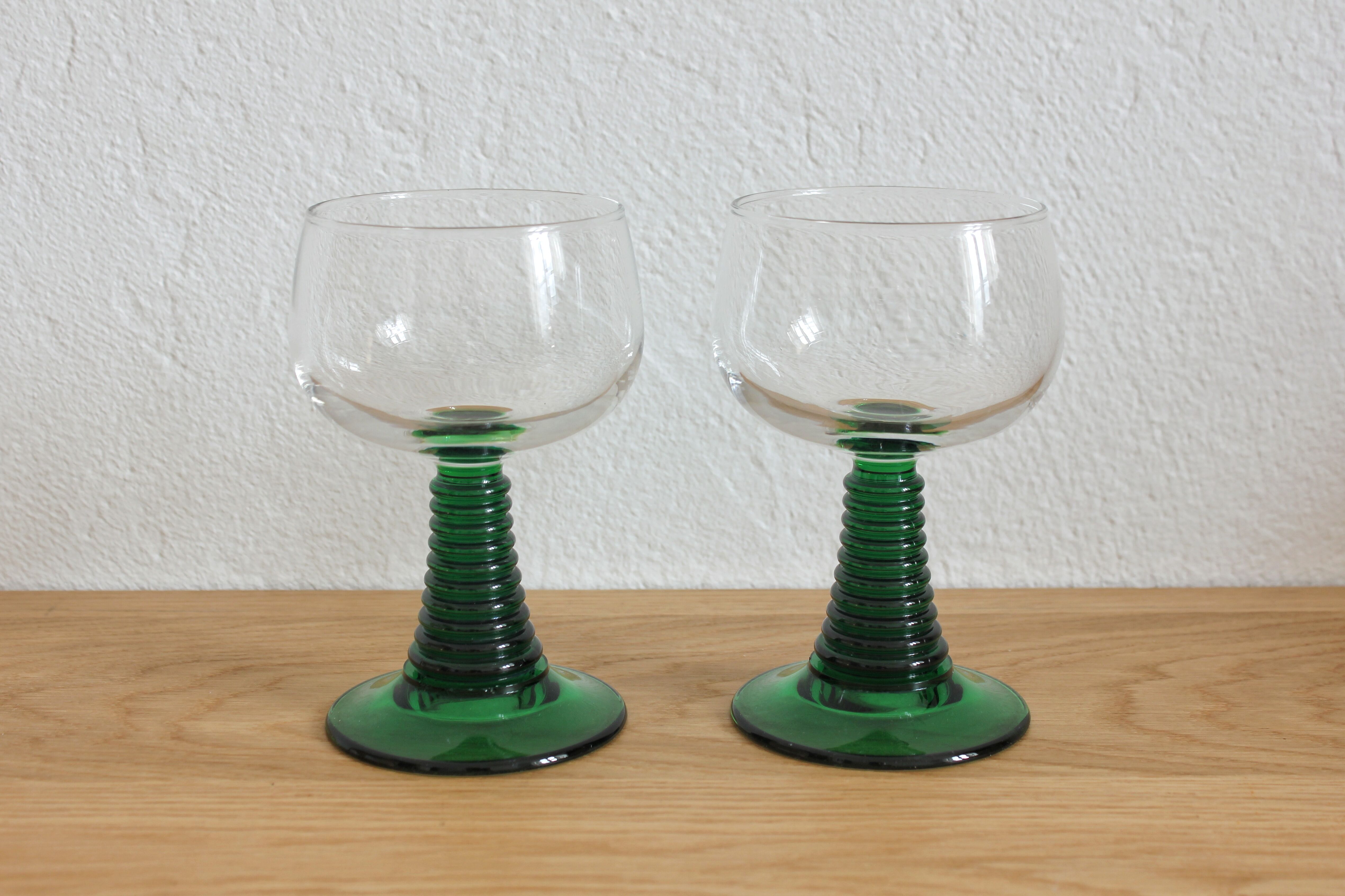 2 verres à eau pieds coniques vert Luminarc vintage années 70