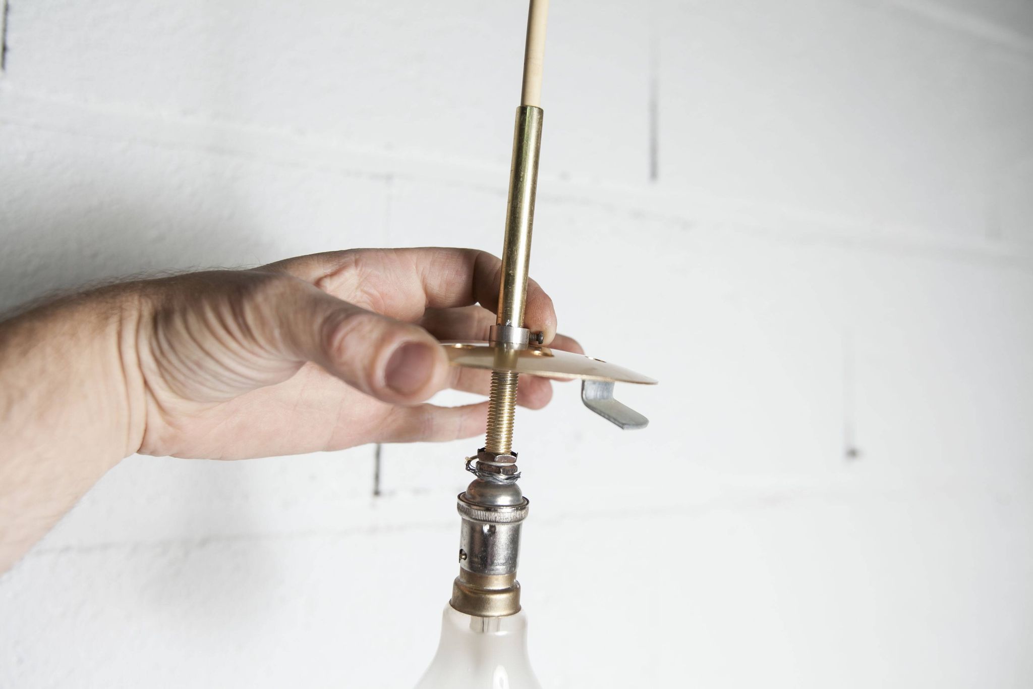 1960s Holophane Ball Pendant Chandelier, Thick Glass, 30 cm, and Vintage Brass