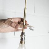 1960s Holophane Ball Pendant Chandelier, Thick Glass, 30 cm, and Vintage Brass