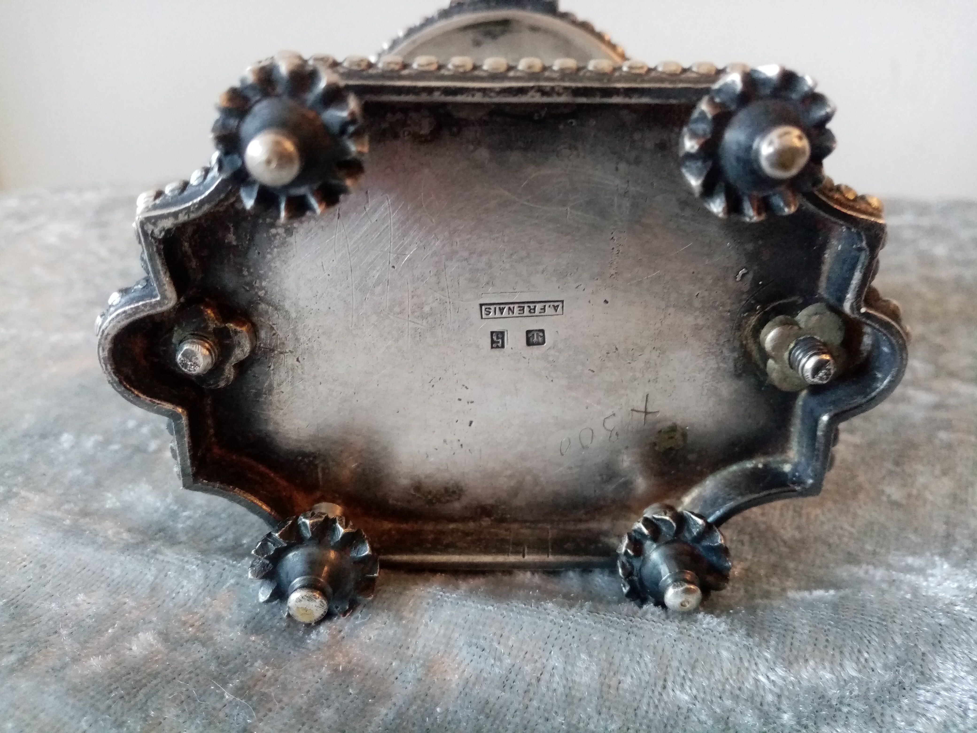 Old mustard maker in silver metal and crystal sign armand frenais
