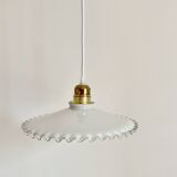 Crenellated opaline pendant light