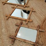 Set of vintage wood mirrors bamboo effect
