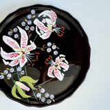 LONGWY earthenware dish with lilies signed L. VALENTI