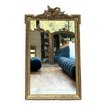 Antique mirror with pediment and beading 167/100.5cm fireplace overmantel