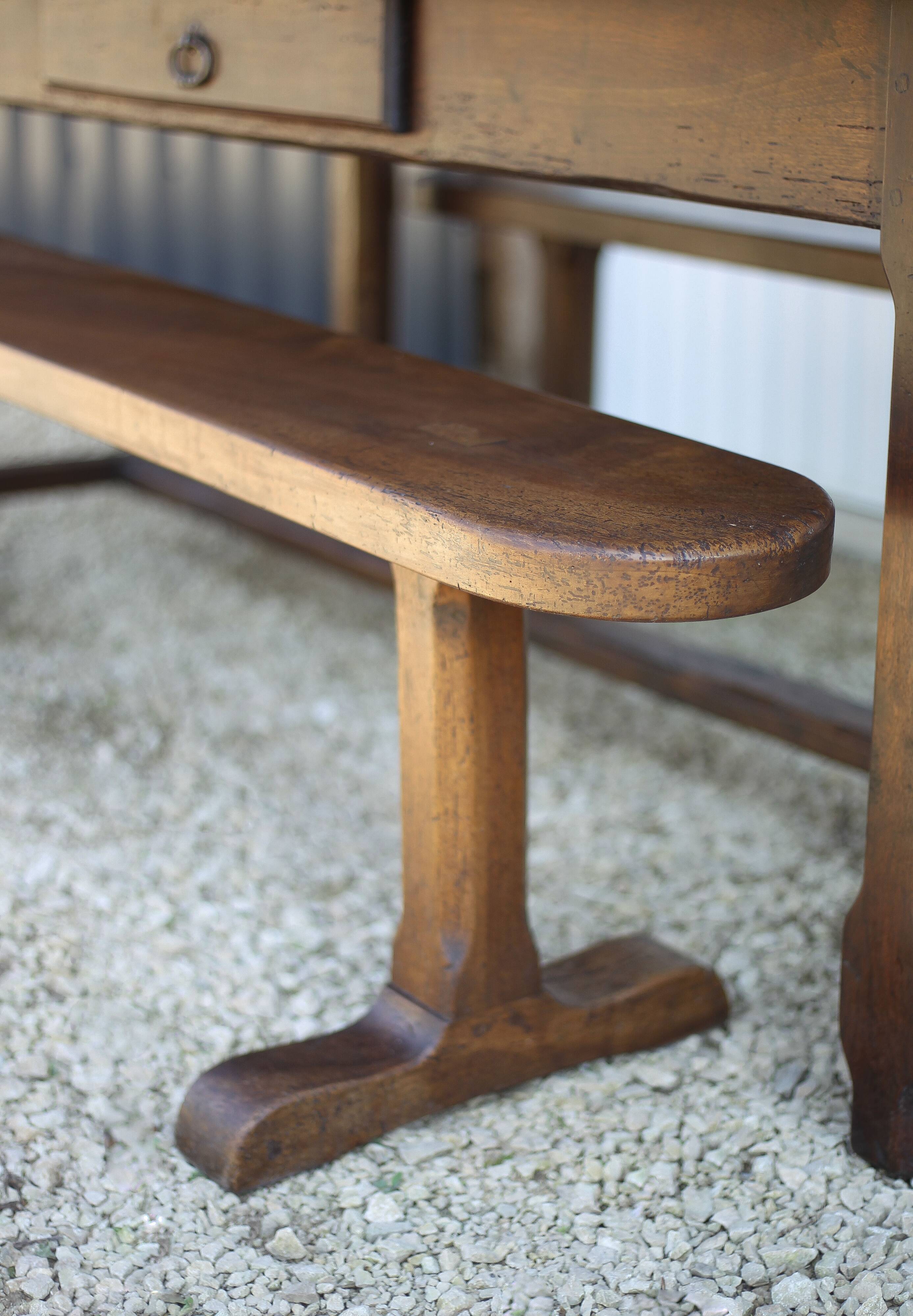 Farmhouse table and two benches, antique wooden farmhouse table, living room furniture, country style, chalet style, decor