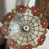 Vintage pendant light in mother-of-pearl and brass
