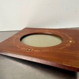 Antique Wood & mother of pearl Picture Frame with intarsia Convex glass