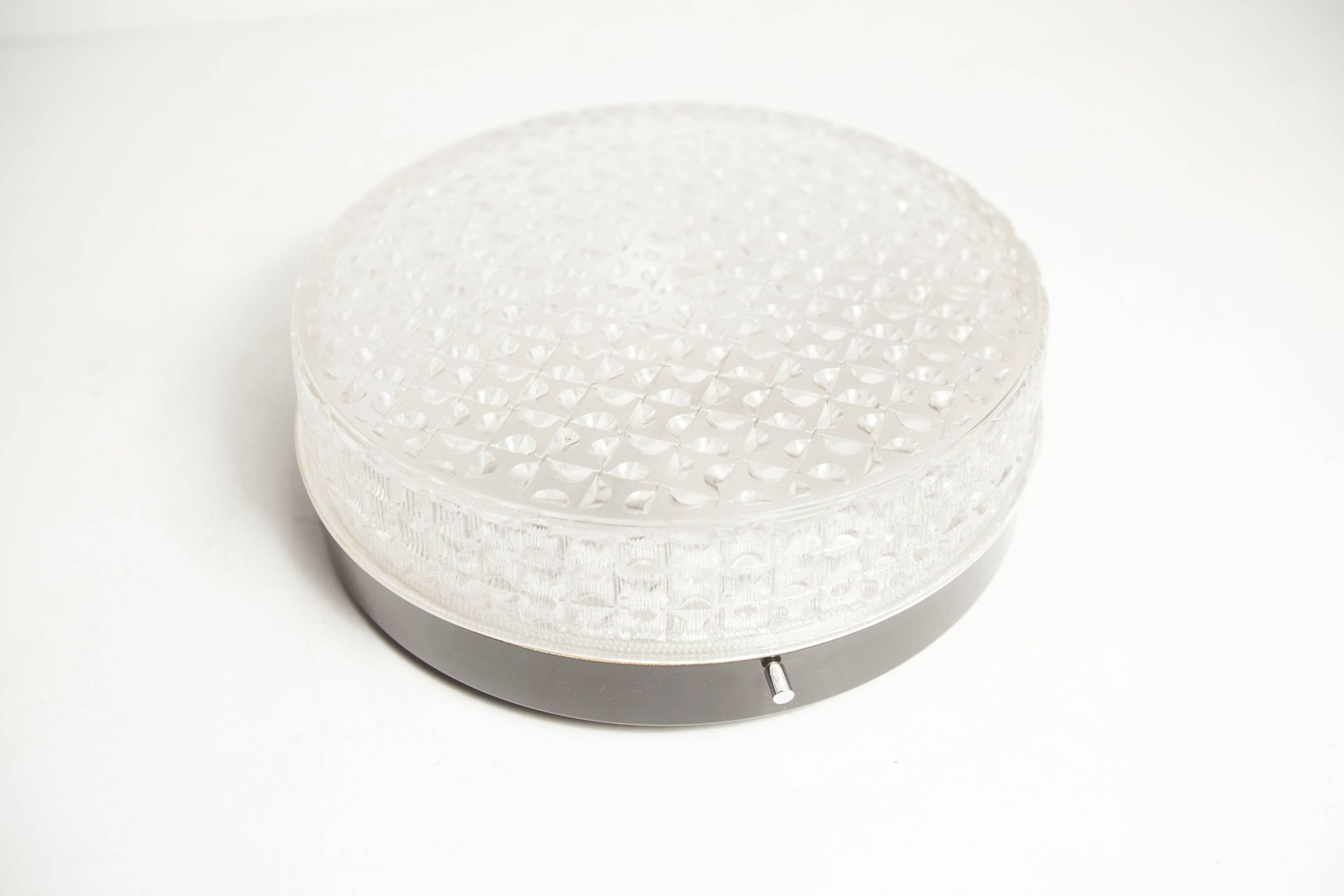 S+ Megal round ceiling light in black and opaque Swiss machined glass 90