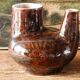 Raw double-neck vase, flame-formed ceramic, monogram JA, 1950s-60s.
