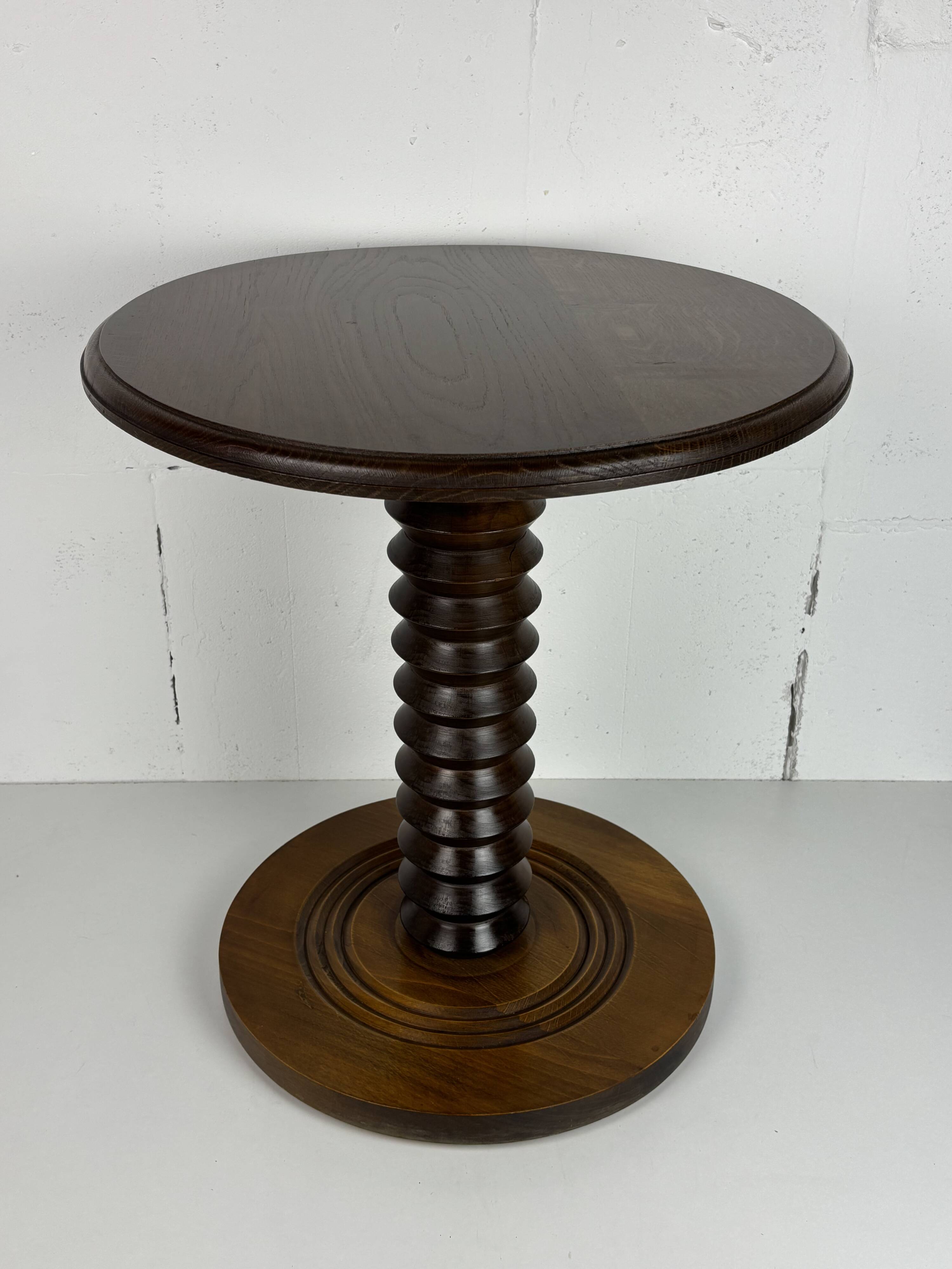 Brutalist Wood Turned Wine Press Side Table, Charles Dudouyt style, 1950s