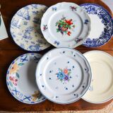 6 assiettes plates dépareillées vintages