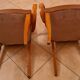Pair of Art Deco armchairs in curved wood and brown leather – 1930s